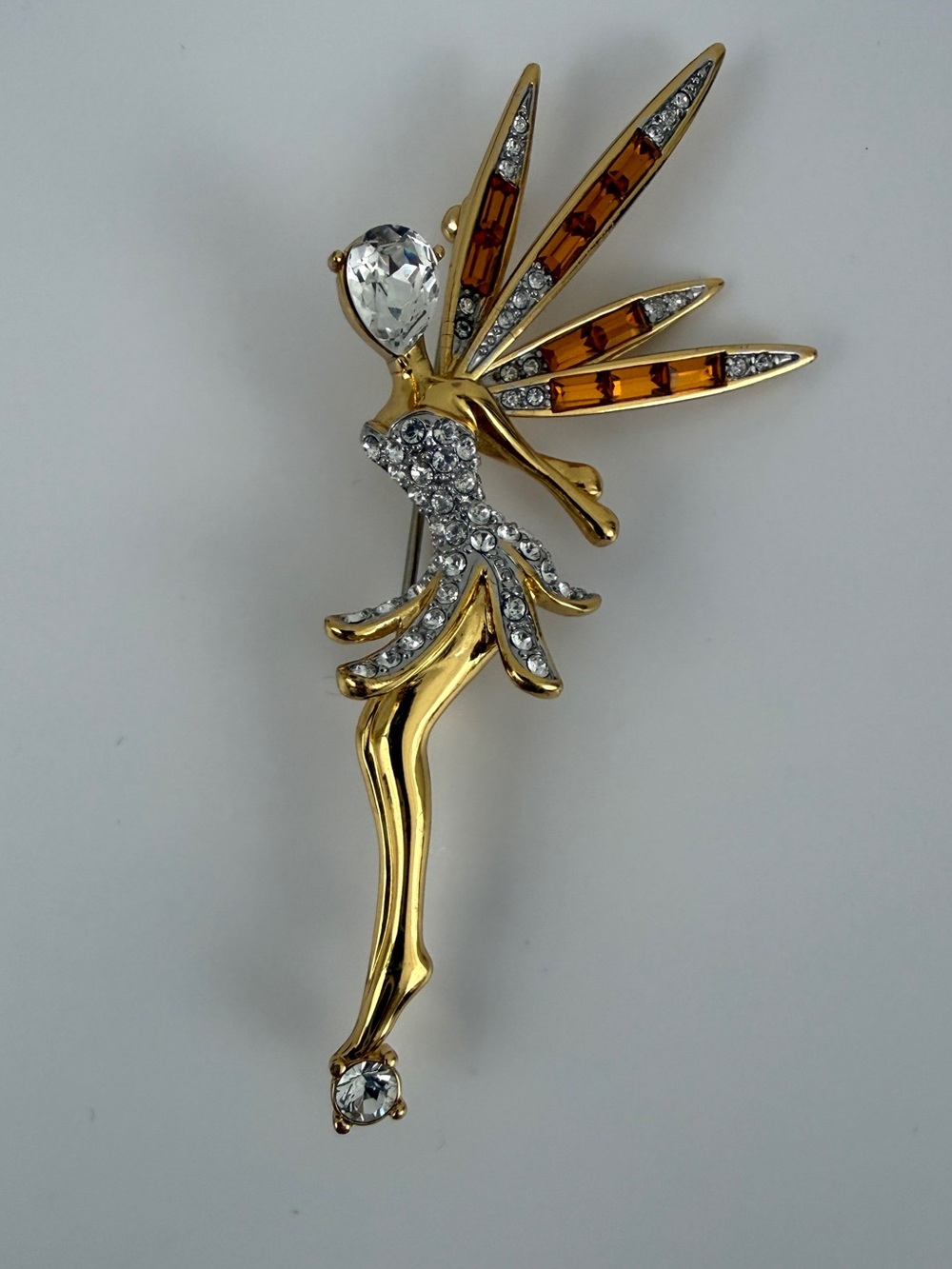 BUTLER Gold-Tone Fairy Brooch with Amber and Clear Crystals